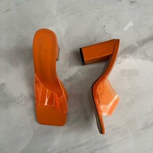 Orange square toe platform heels